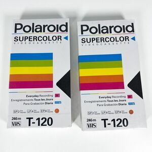 Lot of 2 Polaroid Blank VHS Tapes New Sealed! Standard Grade T-120 6 Hours New